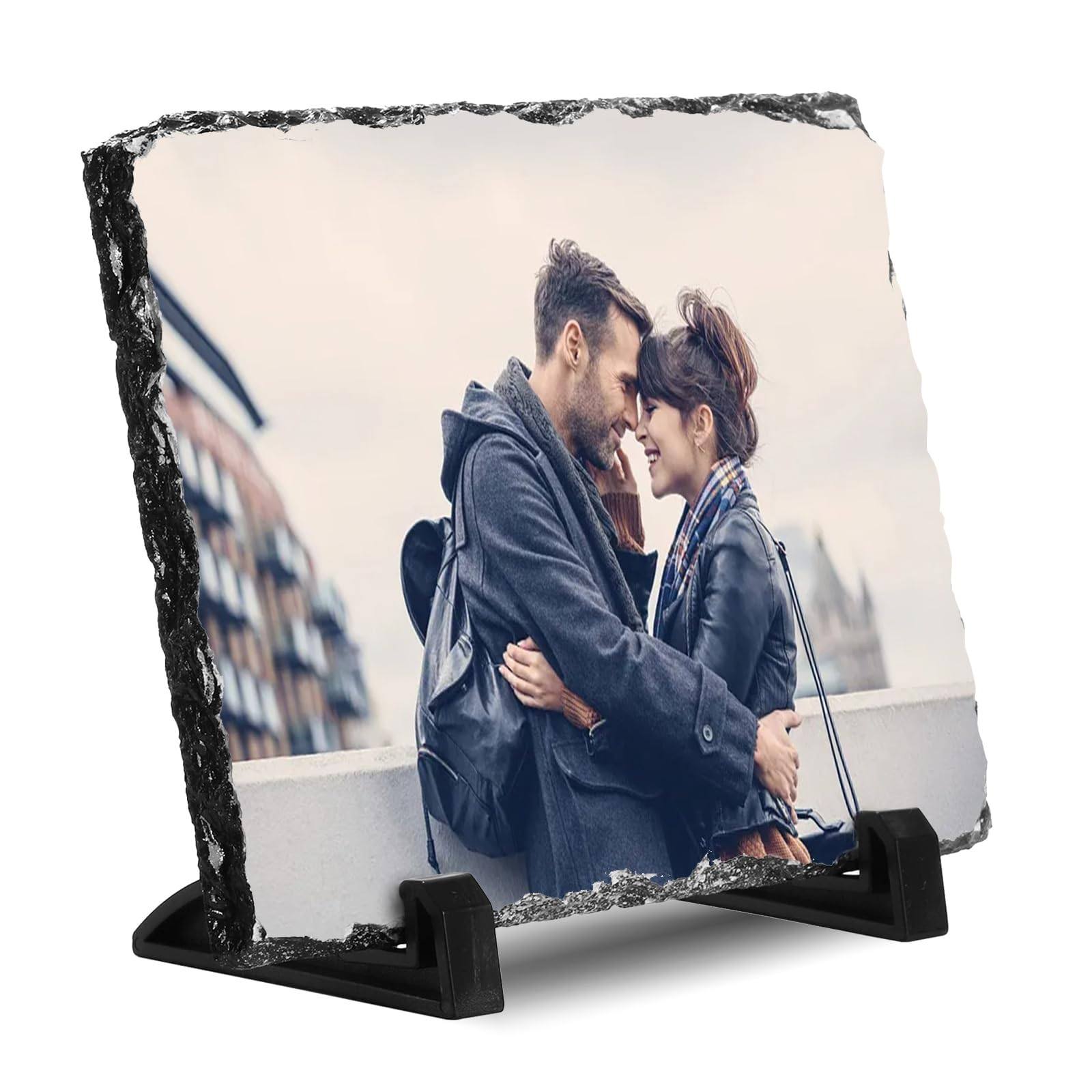 Premium Stone Photo Frame (6x8 inch) – Personalized Sublimation Rock Photo Frame with Stand