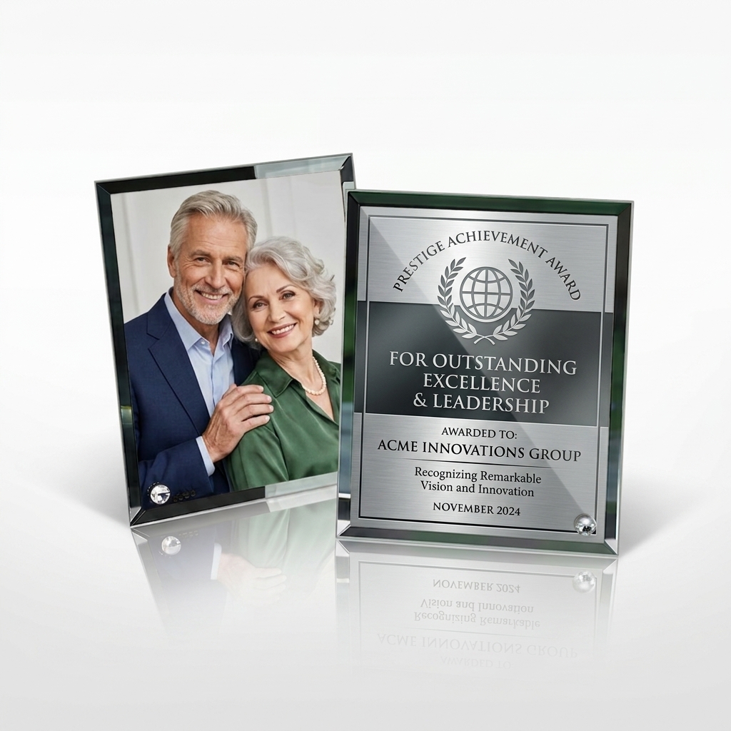 Elegant Beveled Glass Photo Frame with Crystal Stud Accen