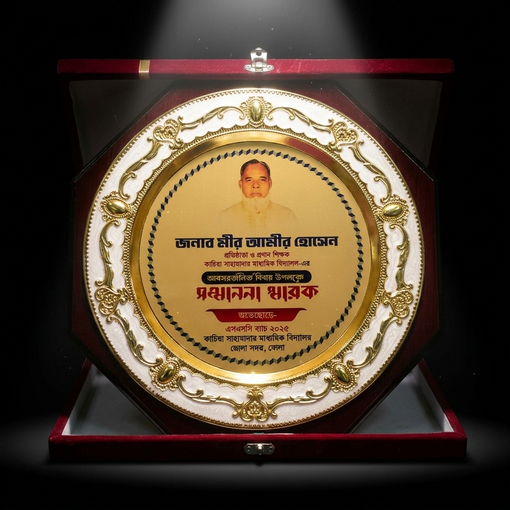 Premium Octagonal Wood-Finish Award Crest with Intricate Gold Border and Luxury Red Velvet Box