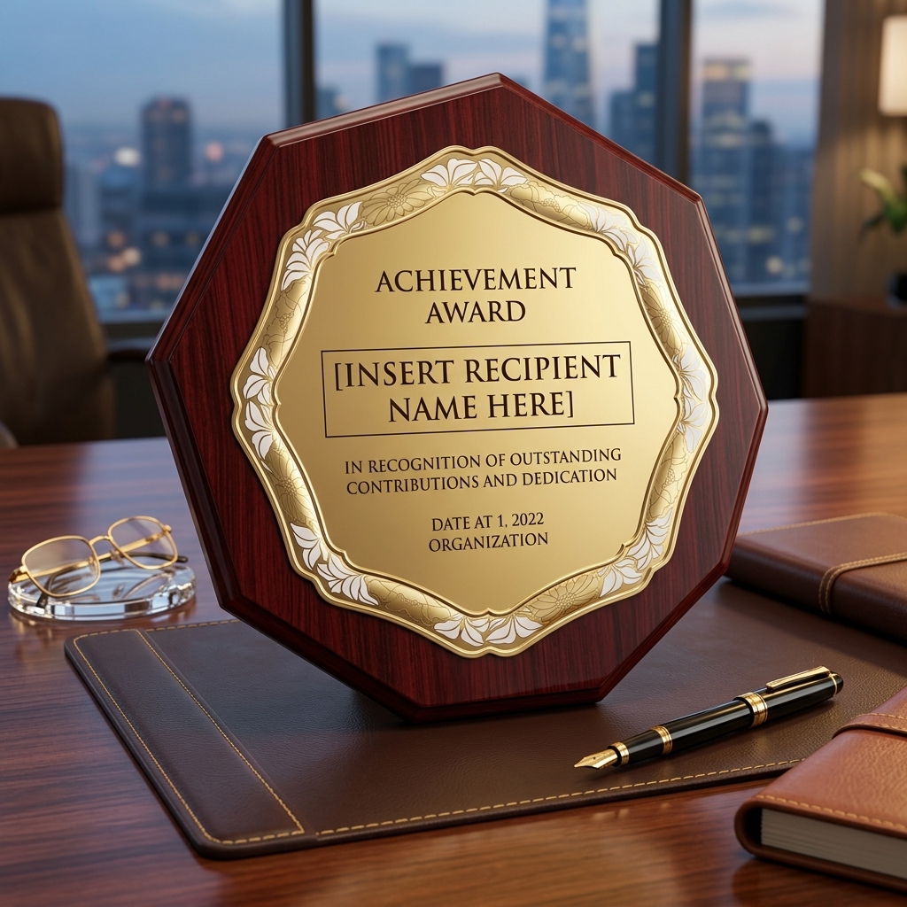 Octagonal Gold Plate Wooden Crest