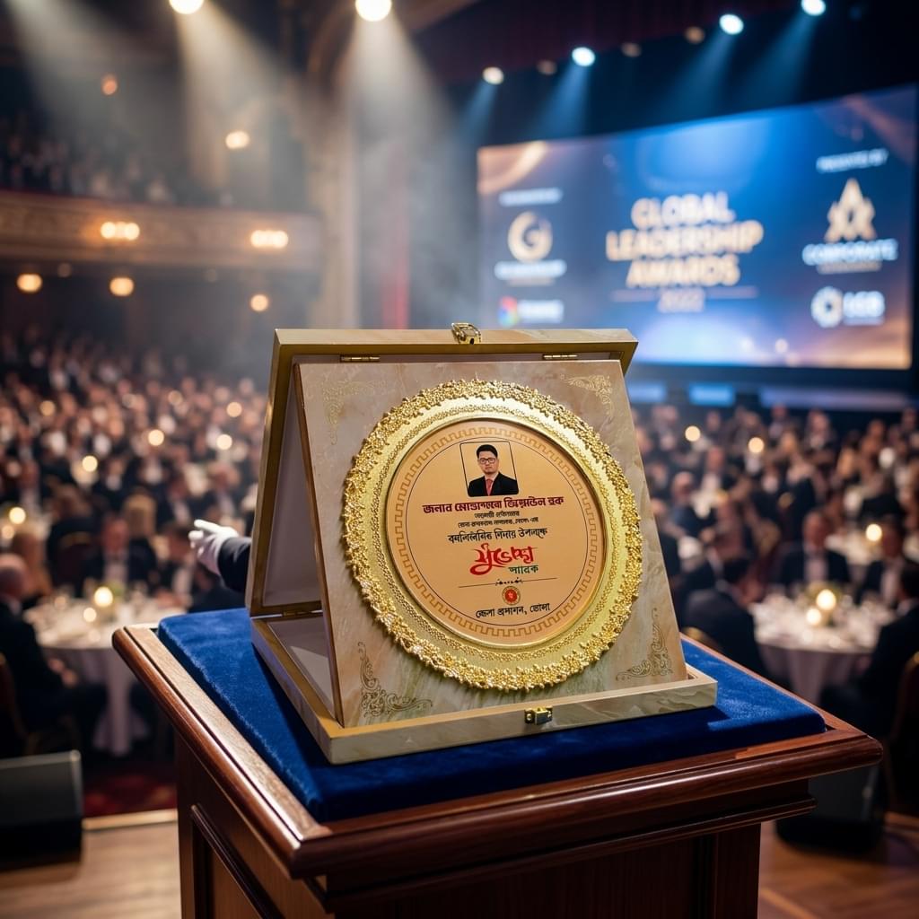 Premium Executive Marble-Finish Award Plaque with Embossed Gold Border and Luxury Presentation Box