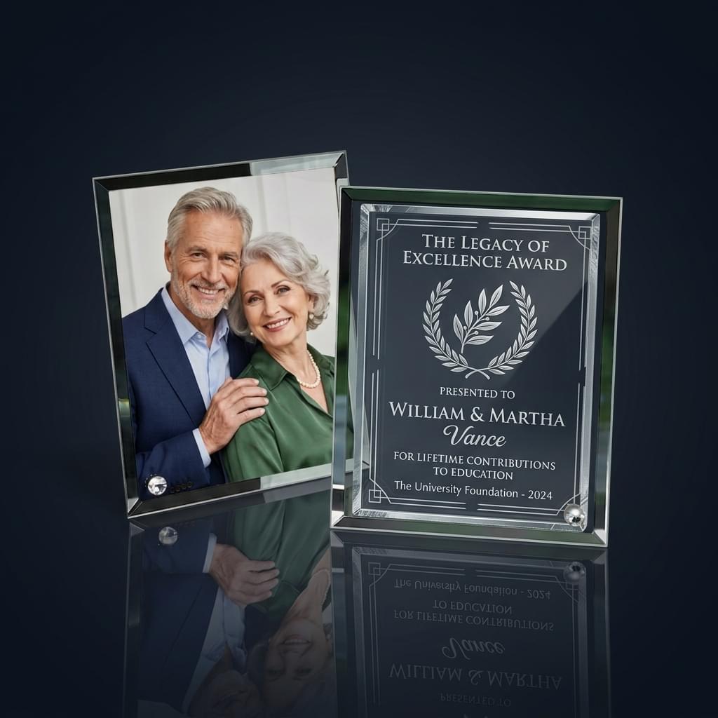 Elegant Beveled Glass Photo Frame with Crystal Stud Accen