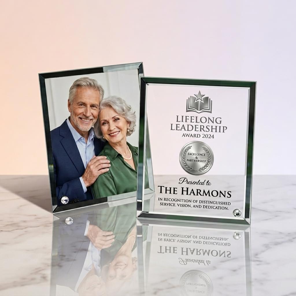 Elegant Beveled Glass Photo Frame with Crystal Stud Accen