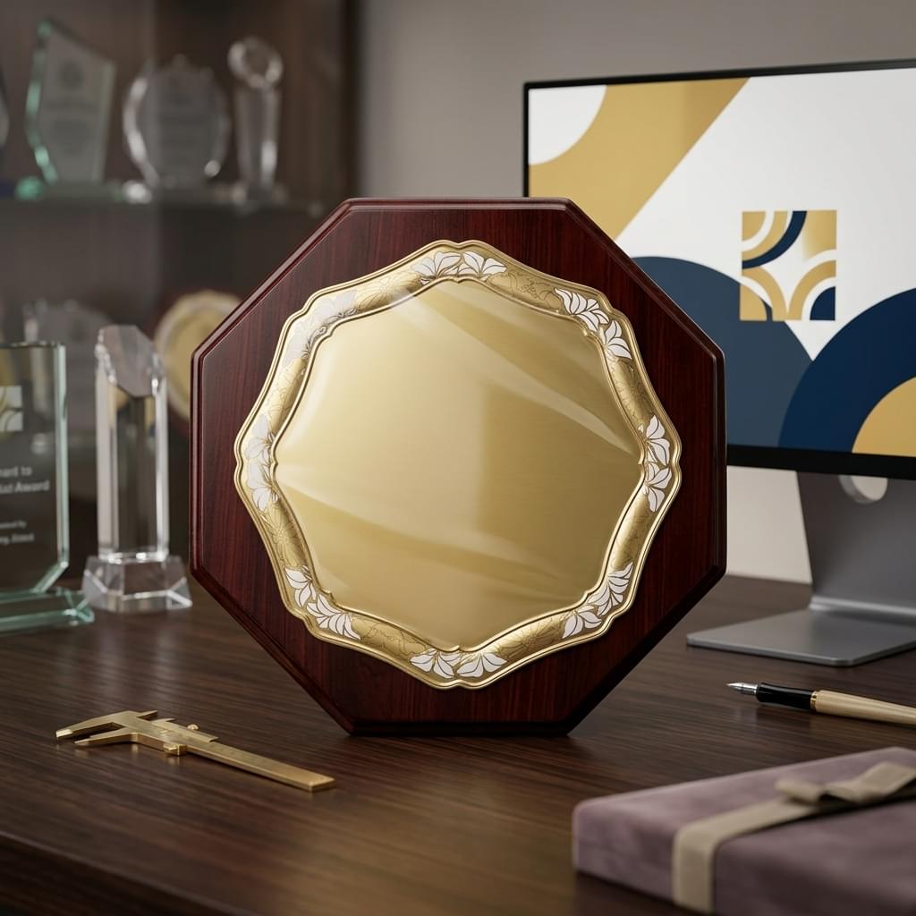 Octagonal Gold Plate Wooden Crest