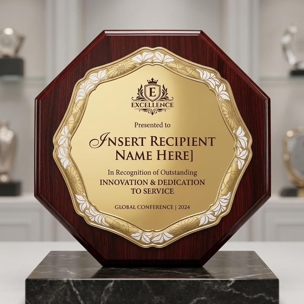 Octagonal Gold Plate Wooden Crest